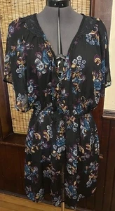 Xhilaration Women's Sheer Black Floral Plunge V-Neck Swim Suit Cover Up XXL - Picture 1 of 2