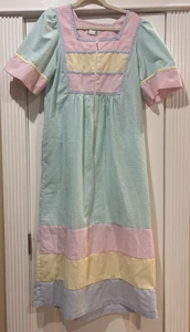 Vintage Styled by Saybury Nachthemd pastell gestreift MuMu Frontreißverschluss Taschen Gr. M Maxi - Bild 1 von 7