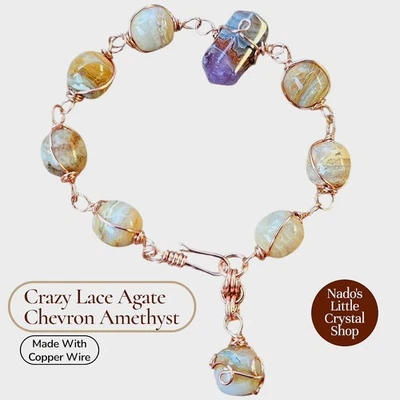 Pulsera de ágata de encaje loco de 12 mm con alambre de cobre  Foto 1 de 4