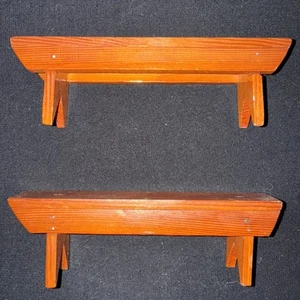 Pair of Vintage Artisan Dollhouse Miniature Long Narrow Wooden Benches - Picture 1 of 10