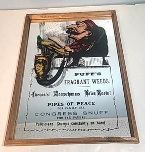 Seltene Puffs Vintage duftende Unkraut Pfeifen Holz gerahmt Spiegel Männerhöhle Sammlerstück - Bild 1 von 15