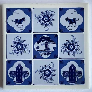 Dutch Themed Trivet Tile by Designed Tiles NYC 6” W Cows And Windmills - Picture 1 of 2