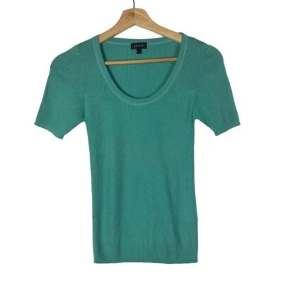 Top manga corta AKRIS Seafoam verde cuello redondo cachemir seda 6 Foto 1 de 4