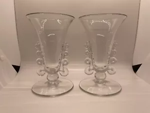 Pair Vintage MCM Art Deco Heisey Glass Lariat Crystal Vases - Picture 1 of 4