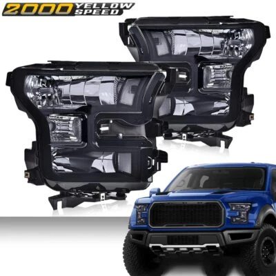 Fit For 2015-2017 Ford F150 Smoke Lens Headlights Clear Headlamps Left+Right  - Image 1 of 4