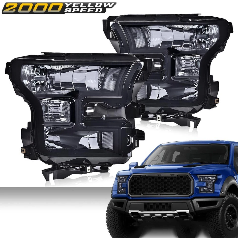 Fit For 2015-2017 Ford F150 Smoke Lens Headlights Clear Headlamps Left+Right  Foto 1 de 4