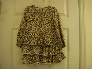 Girl's Wonderkids Brown Animal Print Long Sleeve Ruffled Dress Size 4T - Picture 1 of 5