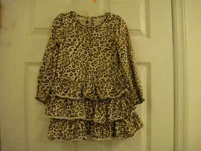  Vestido para niñas Wonderkids marrón estampado animal manga larga con volantes talla 4T Foto 1 de 4