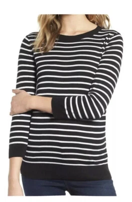 Pullover clásico a rayas negras tejido frotado 1901 NORDSTROM para mujer talla S Foto 1 de 4