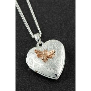 Equilibrium Silver Plated Polished Necklace Heart Locket Gold Bee 299396