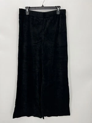Quacker Factory Pants Womens Medium Black Velvet Wide Leg Flowy Stretch - Image 1 of 4