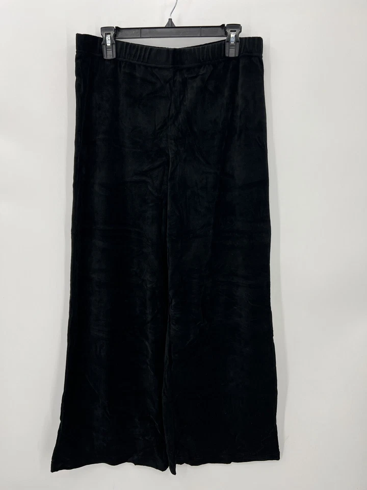 Quacker Factory Pants Womens Medium Black Velvet Pull On Wide Leg Stretch - Image 1 of 4