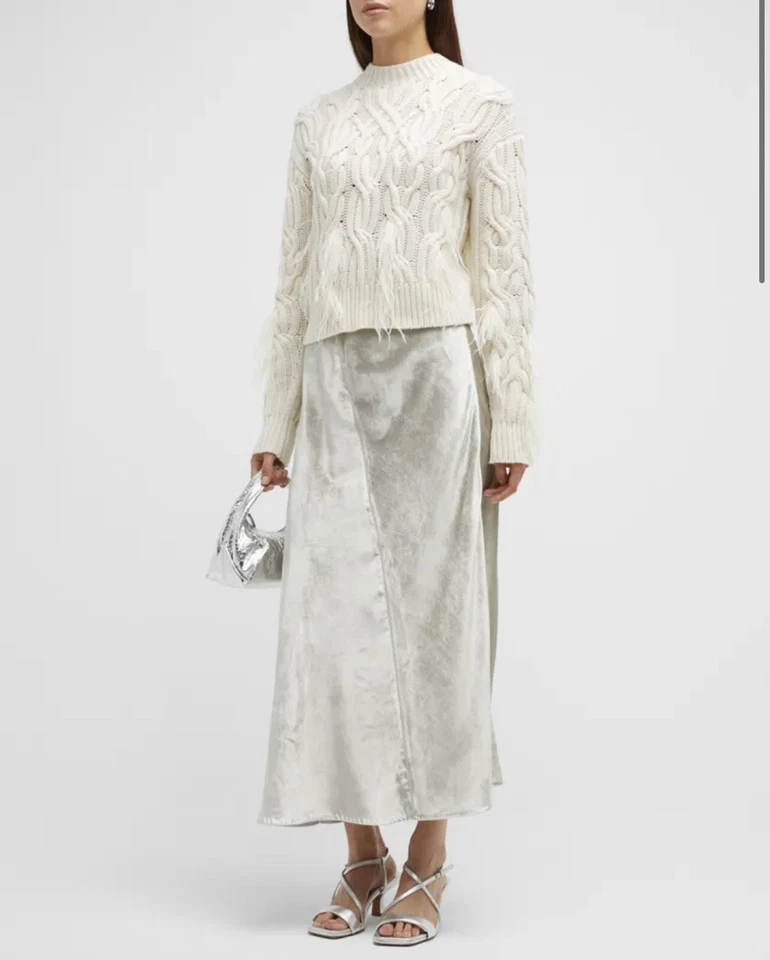 Vince Women's Silver Purl-Edge Paneled Midi Slip Skirt Size 2