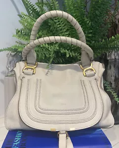 Auth.Chloe Marcie Shoulder Off White Calf Leather Medium Satchel Bag - Picture 1 of 11