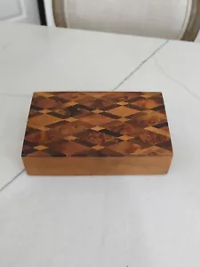 Wood - Trinket Box - Inlaid - Hinged - Jewelry Tabletop Art Deco Vtg - Picture 1 of 10