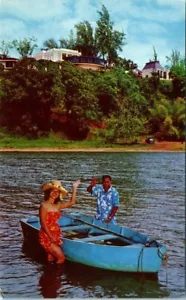 1960er HI Postkarte Hanalei Plantage Hanalei Bay Kauai Hawaii Fluss Boot - Bild 1 von 2