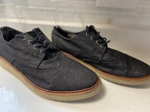 Toms Mens Sz 9.5 - 140515 -Black Denim Cap Toe Lace Up Oxford Dress Shoes Casual - Picture 1 of 10