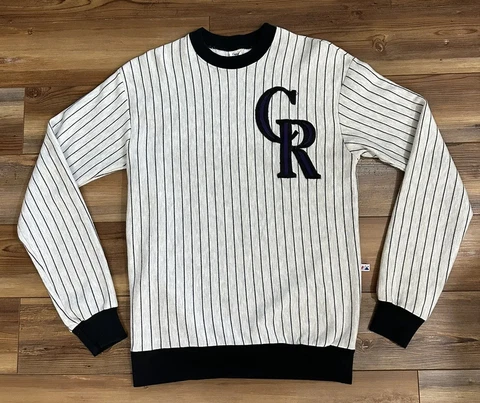 Colorado Rockies MLB Majestic Majesty Pinstripe Pullover Sweater White Vintage M Cover