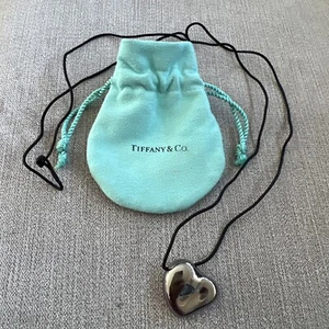 Tiffany & Co Elsa Peretti Full Heart Ruthenium Silk Cord Necklace - Picture 1 of 10