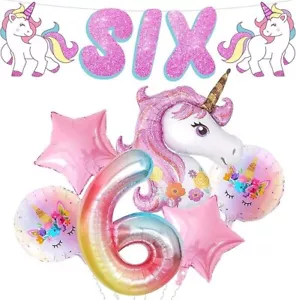 Unicornio Seis Banners con Lámina Cumpleaños Globo Fiesta Decoración Set - Imagen 1 de 5