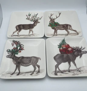 Pottery Barn Silly Stag Christmas Reindeer Holiday 4 Appetizer Plates 5.5” C18 - Picture 1 of 21
