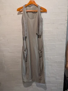 Vestido Crea Concept Gris Lino Lagenlook 38 Largo Bolsillo Sin Mangas - Imagen 1 de 9
