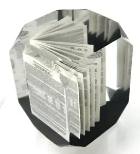 Vtg Lucite Cube Paperweight FALLS FINANCIAL INC Miniature Stock Prospectus - Picture 1 of 15
