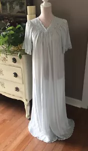 SHADOWLINE Nylon Long Gown Nightgown Blue Flutter Sleeve Lace Embroidery Women S - Picture 1 of 19