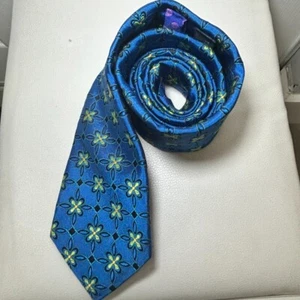 Corbata Ted Baker azul negro verde naranja geométrica 100 % seda - Imagen 1 de 6