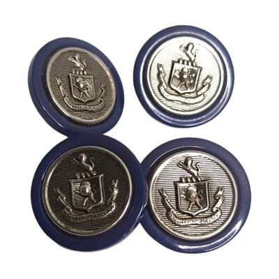Lot 4 VTG Spectemur Agendo Lion Crest Uniform Button Navy Blue Silver Tone 1" - Image 1 of 4