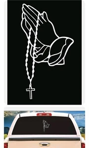 Praying Hands Rosary Vinyl Decal Car Truck SUV Windows Laptop - Picture 1 of 2