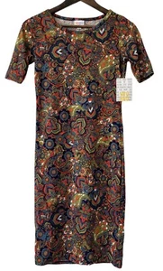 Neu mit Etikett LuLaRoe Julia Kleid mehrfarbig Paisley knielang figurbetont Boho Gr. XXS - Bild 1 von 8
