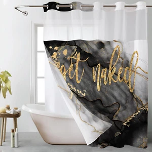 No Hook Shower Curtain with Snap in Liner Black and Grey Marble Shower Curtain - Picture 1 of 7