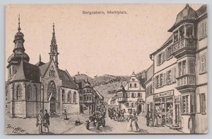 Bad Bergzabern Deutschland belebte Marktplatzszene Anfang 1900 Zeichnung Postkarte - Bild 1 von 2