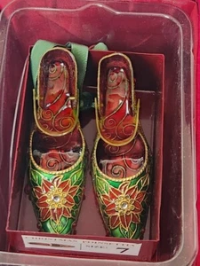 Dillards Trimmings Pair of Collectible Cloisonne Miniature Poinsettia Hi-Heel Sh - Picture 1 of 23