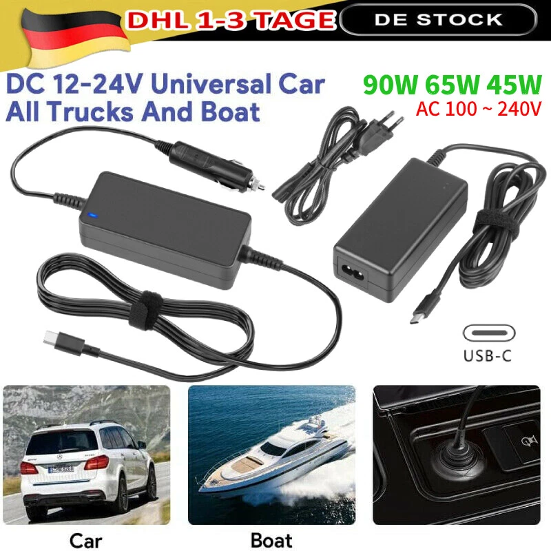 90W USB-C-Autoladegerät Laptop Netzteil LadeKabel für Lenovo HP APPLE MacBook - Bild 1 von 4