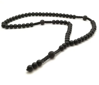 Lange Schwarz Perlenkette Onyx Lava Gestrickt Y-kette Herren Damen Geschenkidee - Bild 1 von 4
