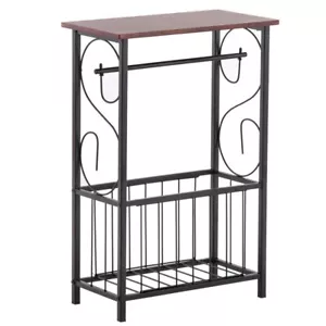 Sofa Side End Table w/ Metal Storage Basket and Toilet Paper Holder for Bathroom - Picture 1 of 12