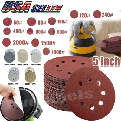 Discos de lijado 5 pulgadas 8 agujeros 60-10000 gancho bucle lijadora papel de lija orbital EE. UU. Foto 1 de 4