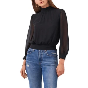 Camicetta manica trasparente 1.State Crop nera taglia XXS nuova con etichette prezzo al pubblico consigliato $79 - Foto 1 di 10