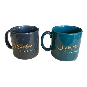 2 VTG Signature Flight Support Green & Gray Coffee Mugs/ Cups Made In England - Picture 1 of 18