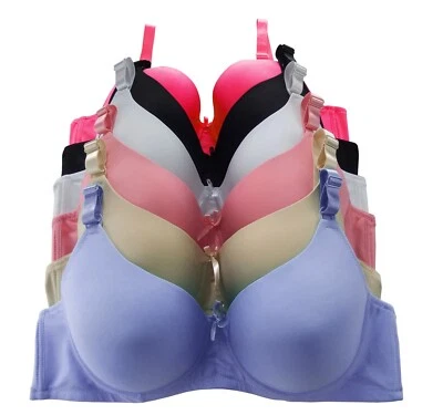 Women's Pack of 6 Solid Color Soft Pad Supportive Full Cup Bra Set 8222 - Image 1 of 3