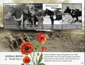 St. VINCENT - 2018 MNH "Roles de animales en la Primera Guerra Mundial (perros, caballos)" ¡Hoja de recuerdo!! - Imagen 1 de 1
