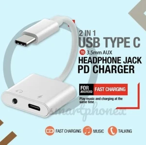 2 in 1 USB Type C to 3.5mm Headphone Jack Charger AUX Audio for IOS 15 & Android - Picture 1 of 10