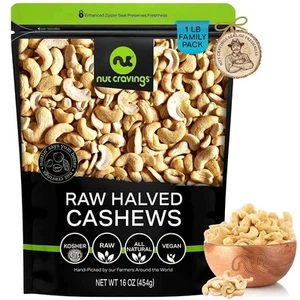 Raw Cashew Halves & Pieces 1LB (16Oz) - All Natural, Unsalted, Superior Quality - Picture 1 of 9