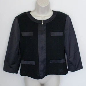 Chaqueta Colección St John Talla 8 Negra Texturizada Tejido Contraste Recorte Noche Corta - Imagen 1 de 8