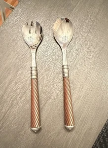 Southern Living Chesapeake Stainless Twisted Handle Salad Server Set Spoon Fork - Picture 1 of 8