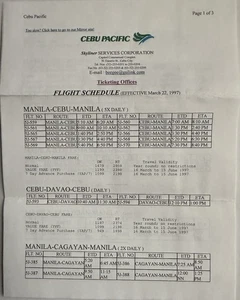 Cebu Pacific Airlines Fahrplan - März 1997 - gedruckt 1997 von Website - Bild 1 von 1