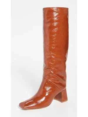 MIISTA Mujer Marrón Confort Finola Puntera Cuadrada Tacón Bloque Cuero Bota Inclinada 35 Foto 1 de 4