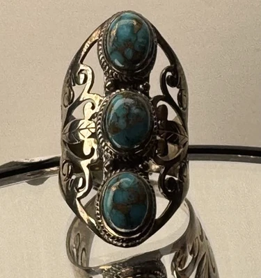 Anel 925 Sterling genuíno azul cobre turquesa assinado Índia YS tamanho 7 novo com etiquetas - Imagem 1 de 4